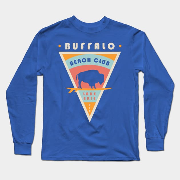 Buffalo NY Beach Club Lake Erie USA Surfing Long Sleeve T-Shirt by PodDesignShop